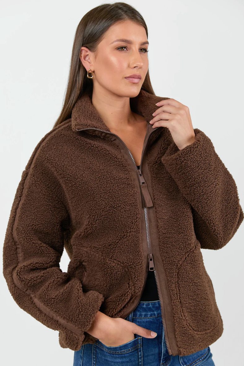 Chalet Chocolate Sherpa Collard Jacket