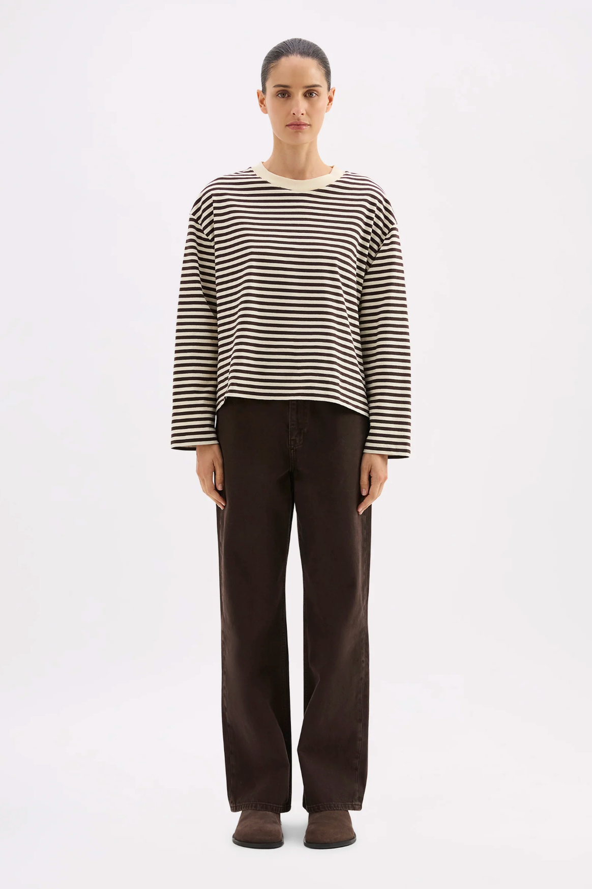 Organic Stripe LS Tee Espresso
