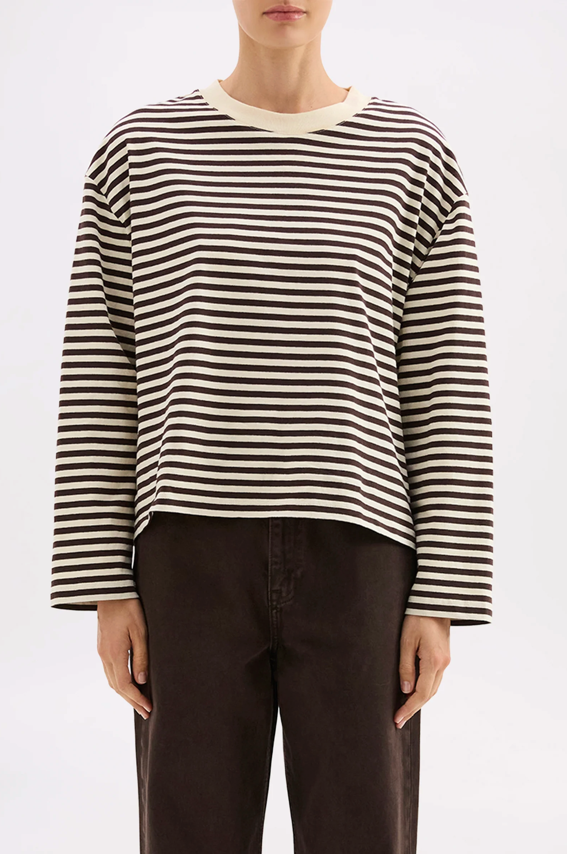Organic Stripe LS Tee Espresso