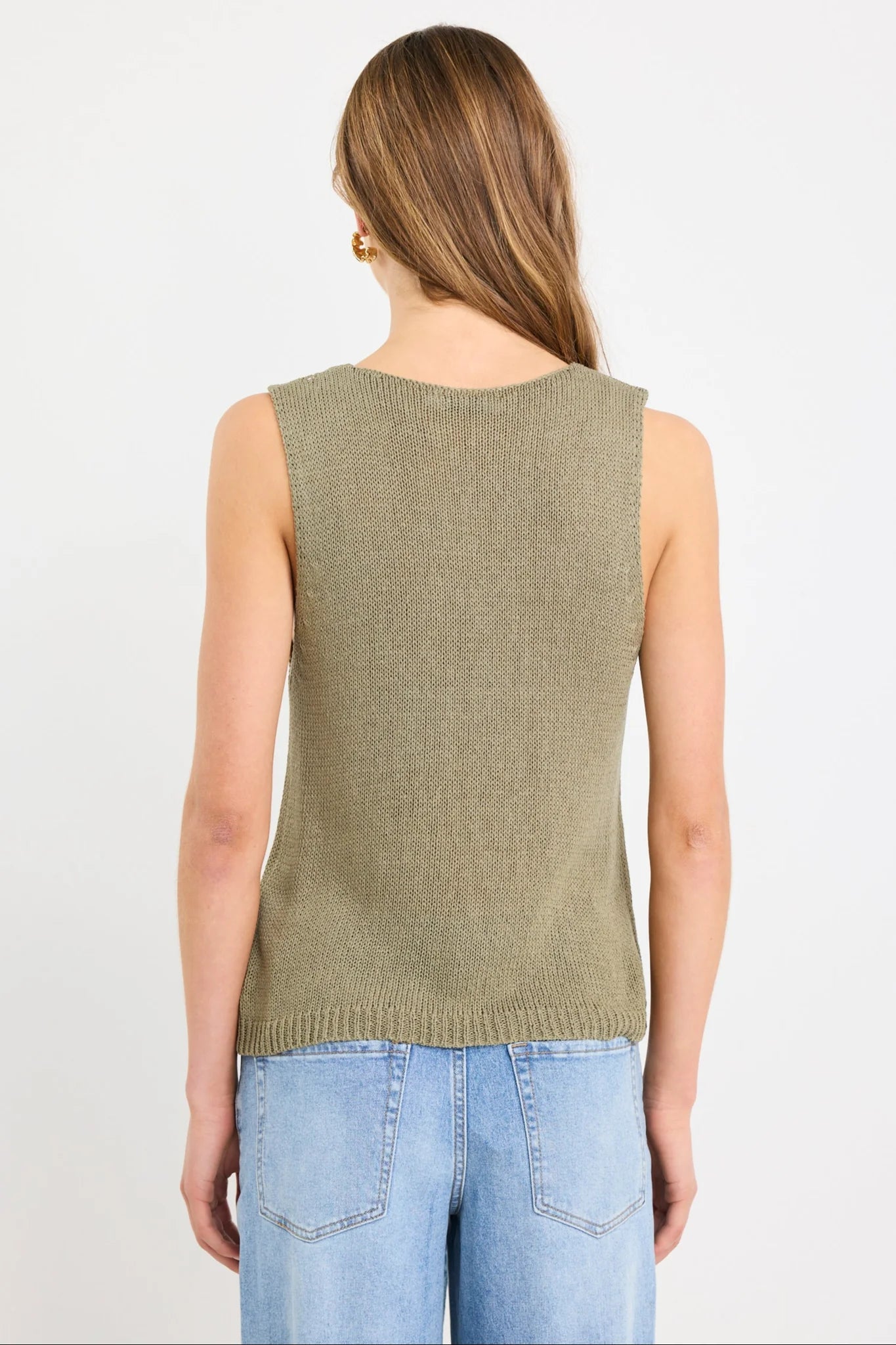 Settler Khaki V Neck Sleeveless Knit Top