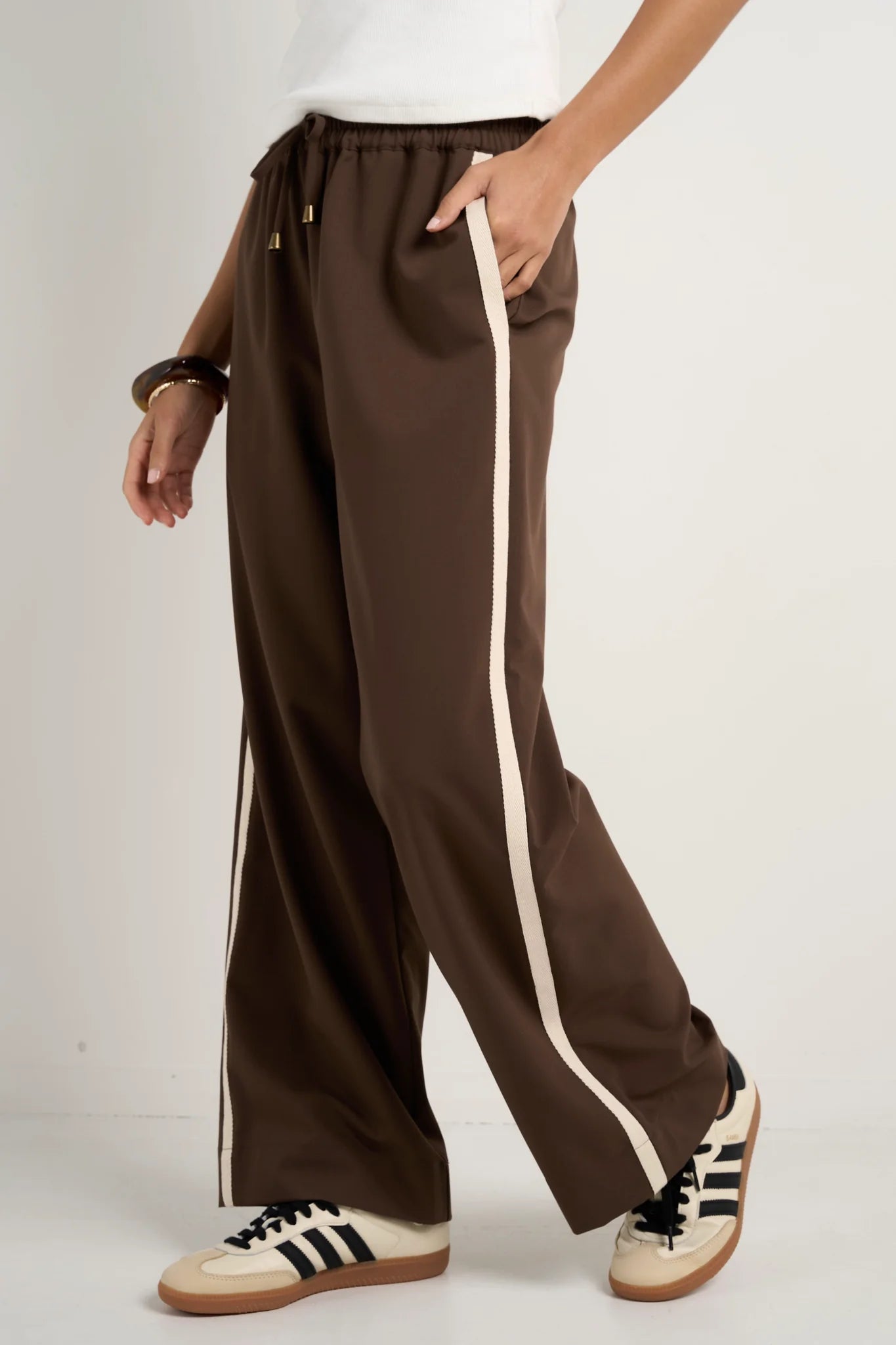 Townie Chocolate Stripe Side Tape Wide Leg Pants