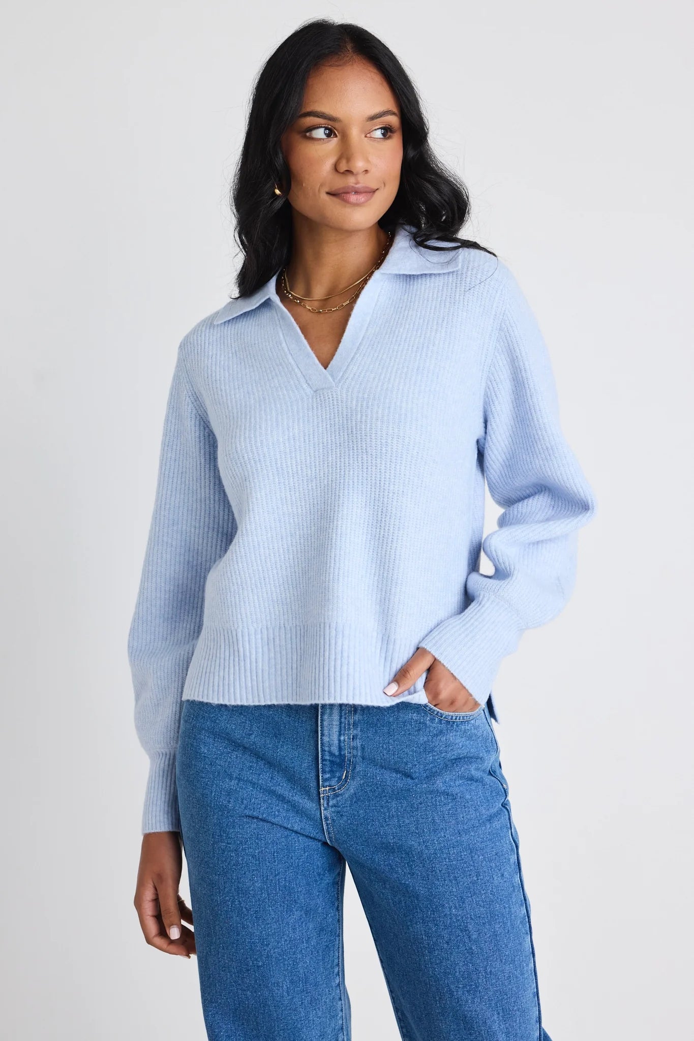 Truth Ice Blue Collar Chunky Knit Jumper