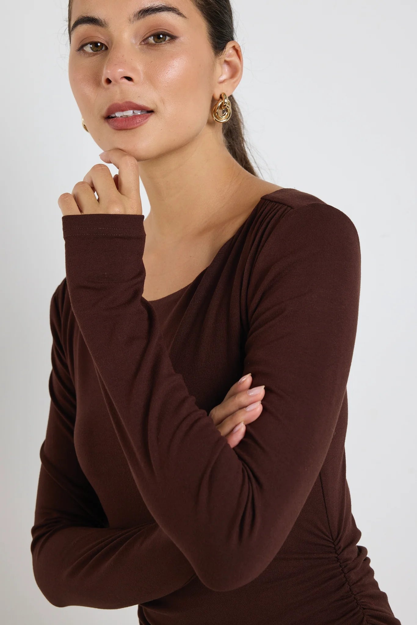 Vertigo Dark Chocolate Jersey LS Midi Dress