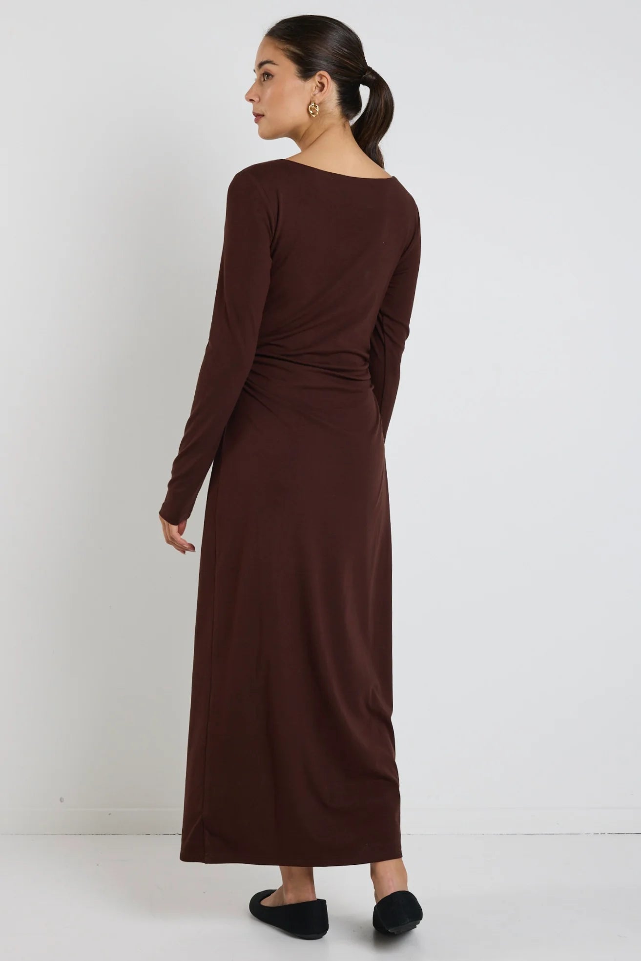 Vertigo Dark Chocolate Jersey LS Midi Dress