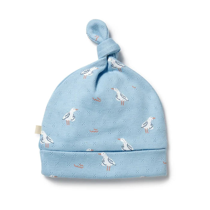 Sunny Seagulls Organic Pointelle Knot Hat