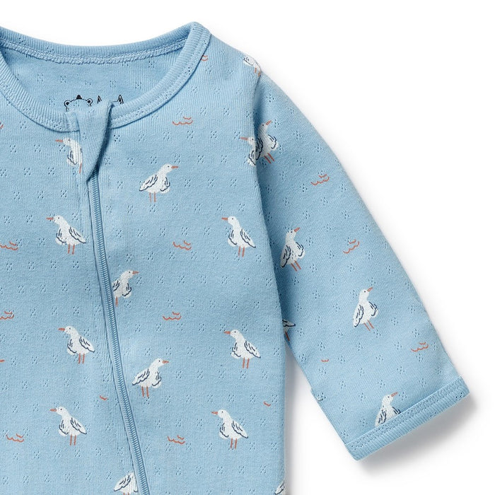 Sunny Seagulls Organic Pointelle Zipsuit with Feet