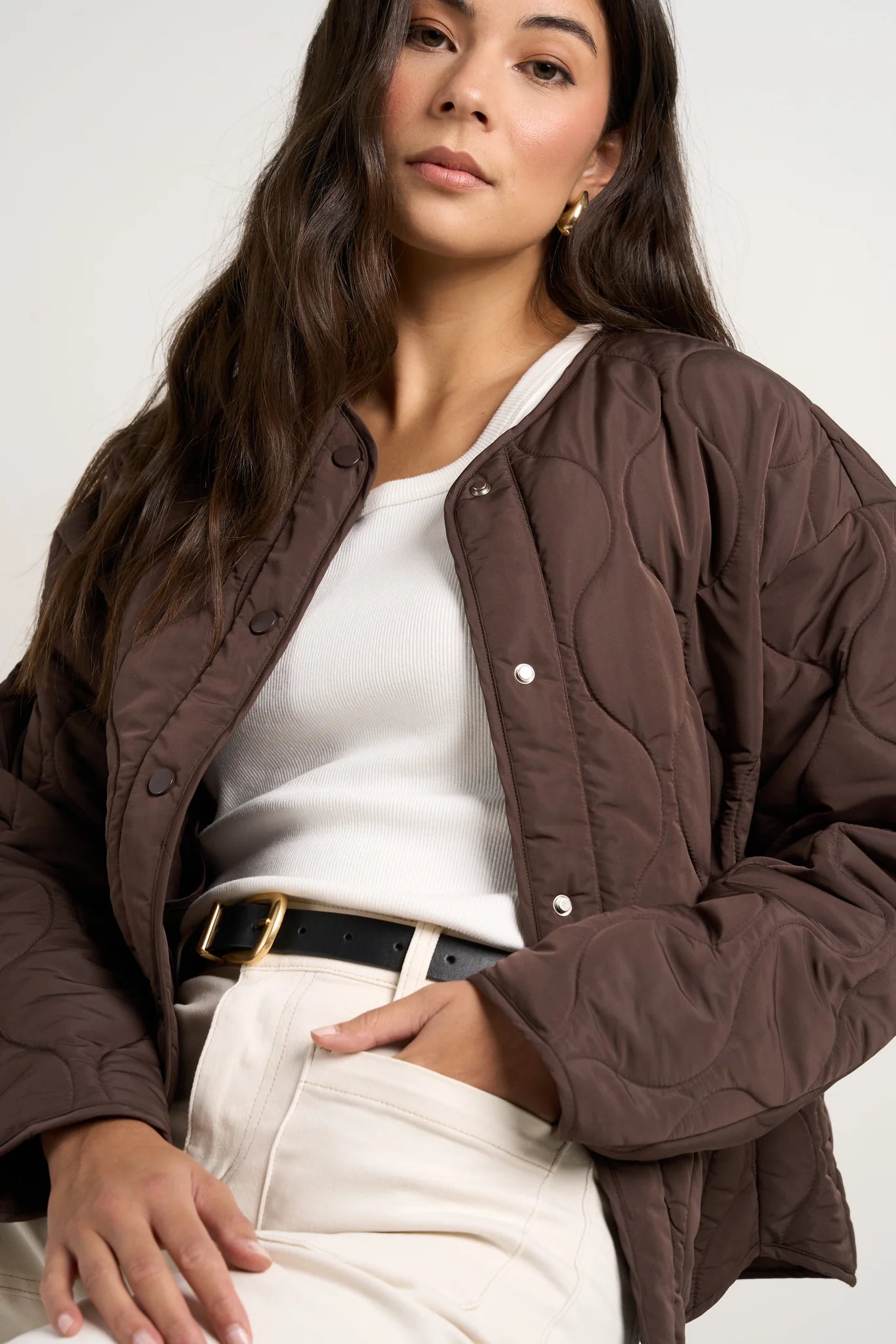 Apex Chocolate Collarless Puffer Jacket