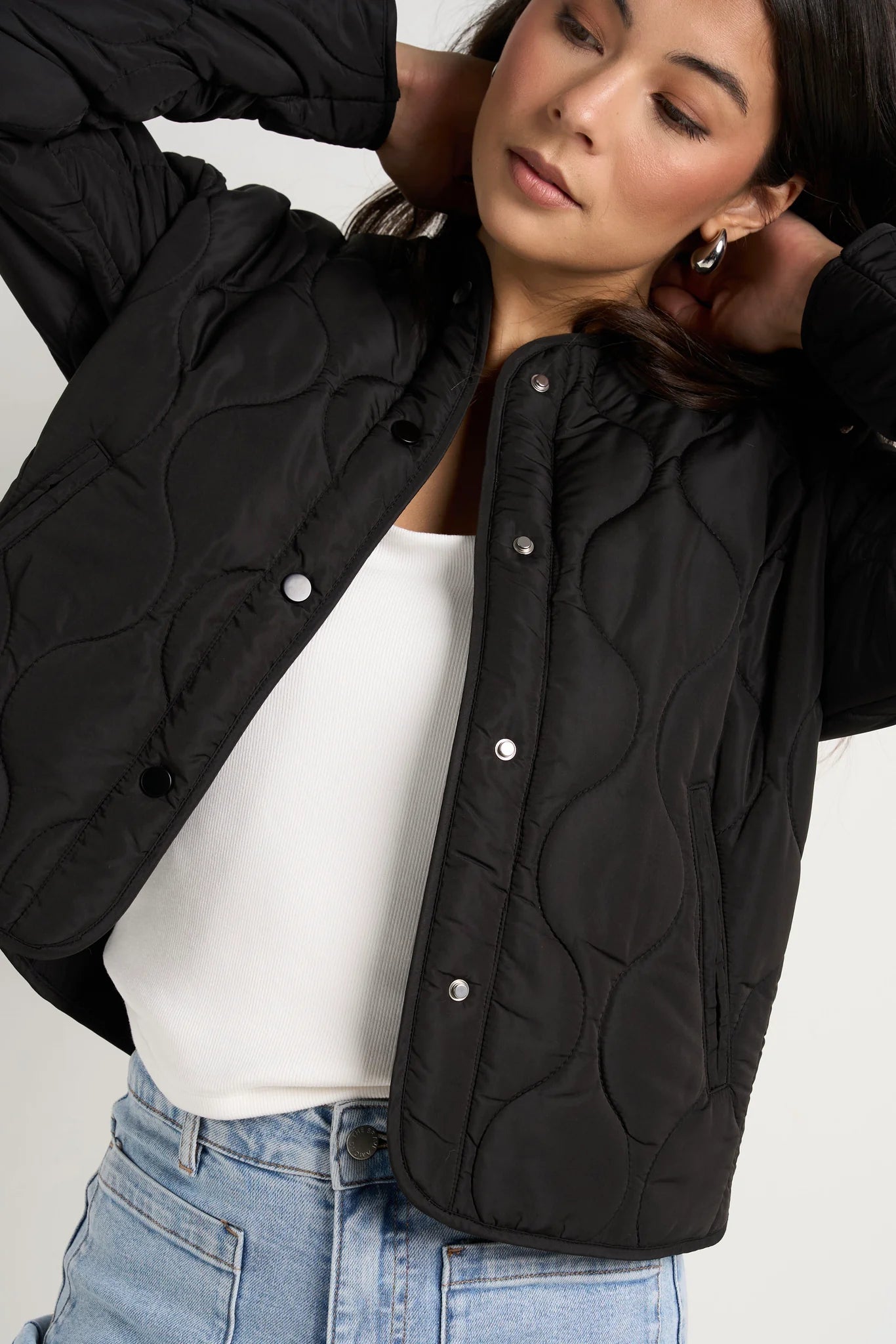 Apex Black Collarless Puffer Jacket